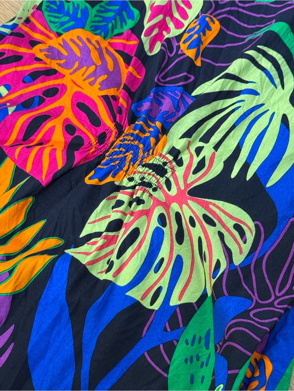 La Mer Luxe Black & Neon Tropical Halter Dress Leaf Print Tie Waist Small - Picture 8 of 9